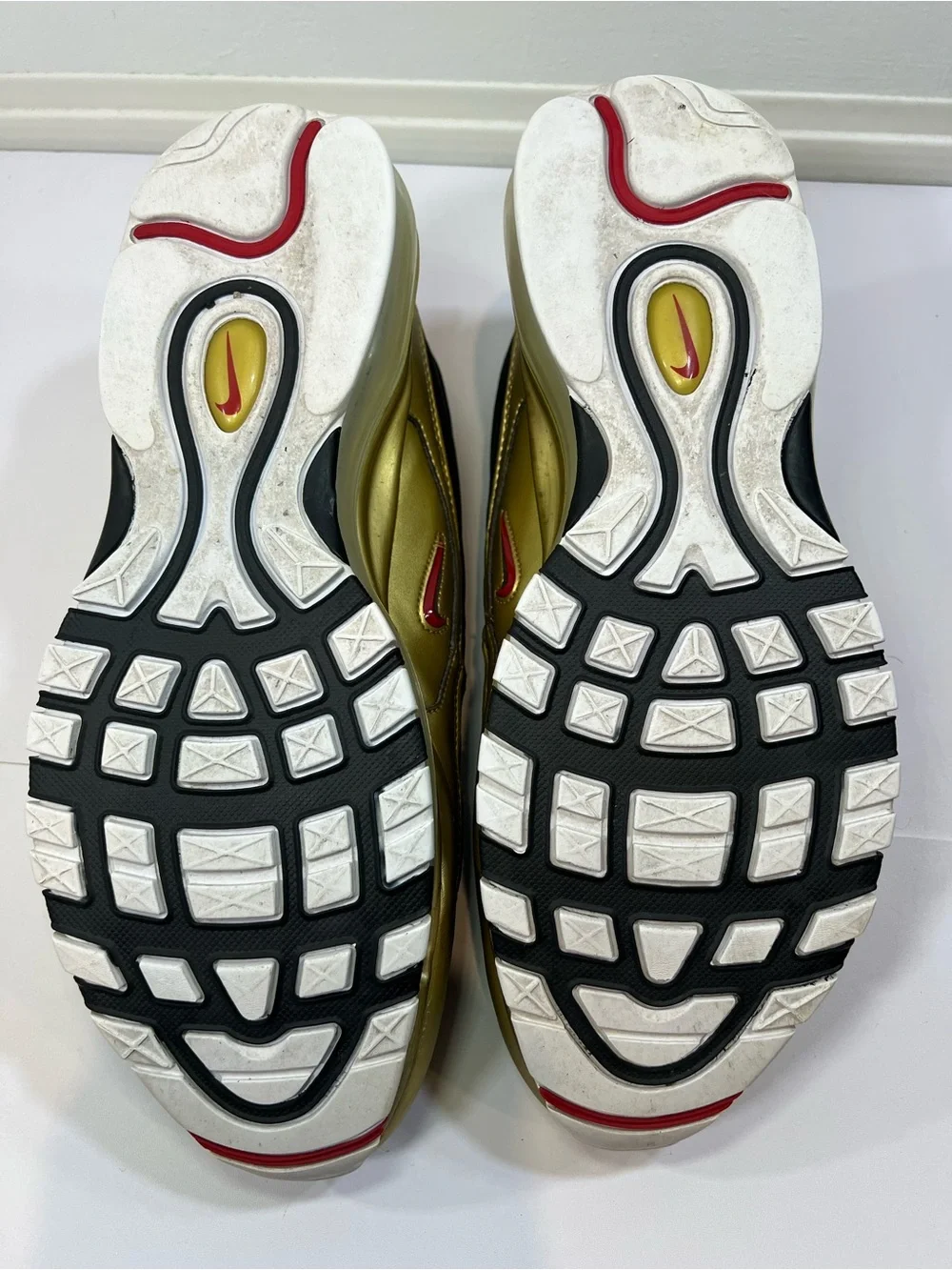 Nike Men's Air Max 97 Sneakers - Black, Gold & Red Swoosh